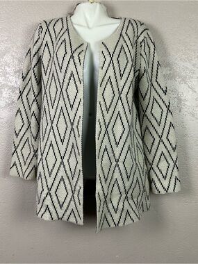 Olivers Cream and Black Diamond-Pattern Open Cardigan